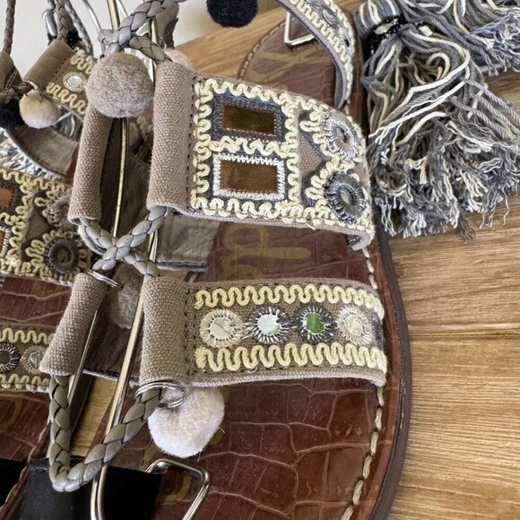 Sam Edelman Gretchen Gray Silver Ankle Wrap Tassel Gladiator Flat Sandal Size 7 - Picture 6 of 17